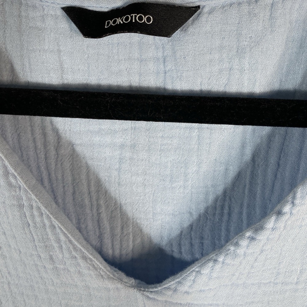 Pastel Blue 100% Cotton Gauze Ruffle Top Boho Natural Fibers Coastal Dokotoo XL - Picture 6 of 7